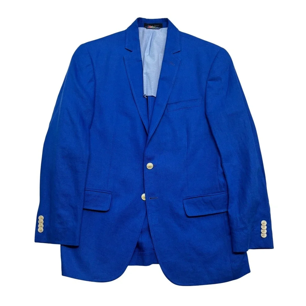 Sean John 38S Royal Blue 100% Linen Blazer Jacket Sport Suit Coat Soft Shoulder